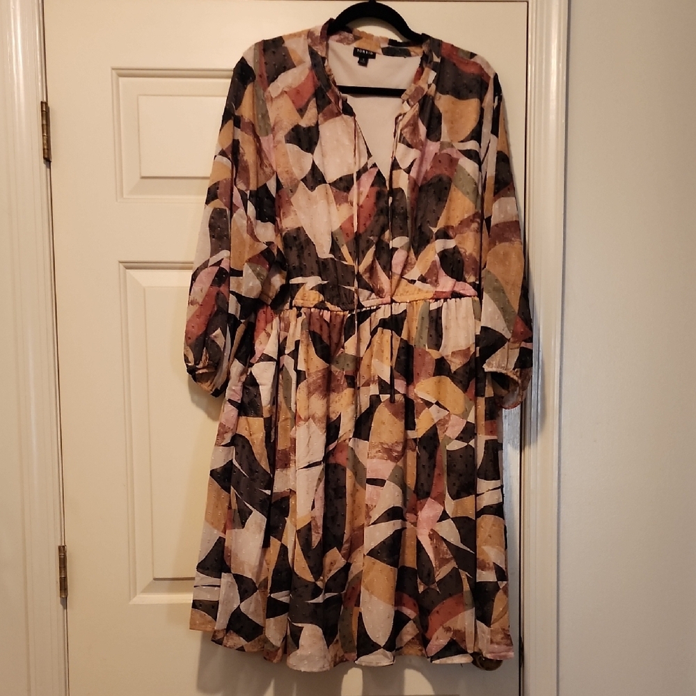 Torrid Black and Brown Wrap Sundress with Bishop Sleeves
